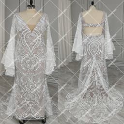Boho Long Batwing Sleeves Lace Wedding Dress Drop Ship Customized Mermaid Rustic Beach 2026 Square Neck Open Back Bridal Gowns