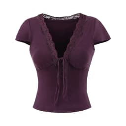 Chic V Neck Slim Crop Tops Short Sleeve Sweet Bottoming T-shirt Lace Elastic Camisole Streetwear