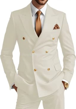 Mens Double Breasted Suit 2 Piece Slim Fit Wedding Suit for Men Blazer Prom Formal Suits Set