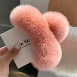 Natural Rex Rabbit Fur Big Crab Hair Clip for Girls Rabbit Hair Claw Clips Cute Ponytail Women's Barrettes Fluffy Hair Crab