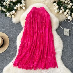 New In 2026 Spring Summer Tassel Midi Long Skirt For Women Trendy High Waist Streetwear Casual Skirts