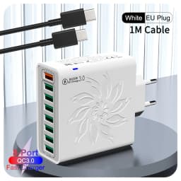 8 Ports USB Charger QC 5.0 Fast Charging EU US KR Plug 65W Fast Charger Power Adapter For iPhone 15 Xiaomi Samsung Wall Charger