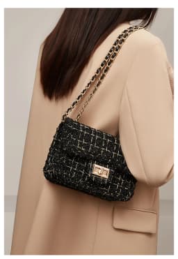 FOXER Fabric Women's Chain Shoulder Bag Summer Small Flap Bag PU Female Fashion Crossbody Bag Purse Gift for Wife,Girlfriend