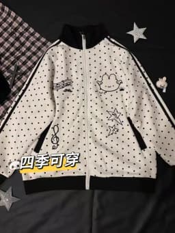 Cute Polka Dot Stand Collar Sweatshirt Women's Spring Autumn Y2K Outerwear Standard Fit Long Sleeve Zipper Closure Casual Wear
