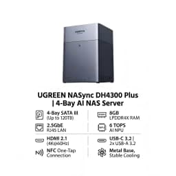 UGREEN DH4300 Plus NAS AI Storage Server 3TB 4TB 6TB 8TB 9TB 12TB 16TB RK3588 8GB LPDDR4X 4-Bay SATA HDD SSD 2.5GbE NFC Plex Jellyfin Personal Cloud