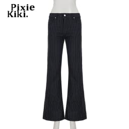 PixieKiki 2000s Clothes Y2k Low Rise Boot Cut Jeans Woman Casual Black Striped Denim Trousers Streetwear Flare Pants P77-FC43