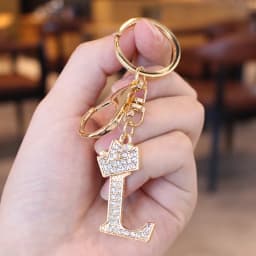 26 Initial Letter Rhinestone Keychain For Women Charm Crystal Crown Gold Plated Key Ring Bag Car Key Chains DIY Accessoreis