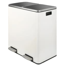 Brushed Stainless Steel 60L/16Gallon Rectangular Hands-Free Dual Compartment Recycling Kitchen Step Trash Can w/ Soft-Close Lid