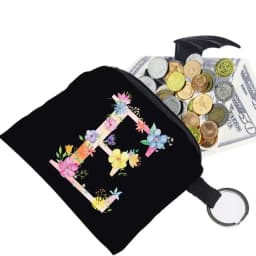 Women's Wallet Coin Purse Small Object Bag Key Ring Buckle Organizers Bags Black Canvas Pink Letter Pattern Print Series