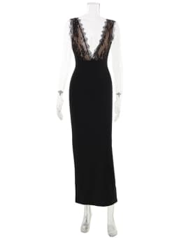 CNYISHE Halter Lace Patchwork Sheer V Neck Sleeveless Backless Women Dresses Sheath Hip Wrap Fashion Summer Solid Female Bodycon