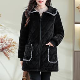 plus Size Mid-Length Thickened Velvet Cotton Jacket Winter Women's Warm Coat with Cotton Sandwich Outerwear Long Sleeve Zipper