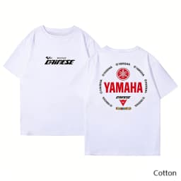 2026 YAMAHA White Oversized Retro Racing Print Cotton T-Shirt Unisex Breathable Biker Street Top