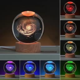 GGbingo 6cm Bedside RGB Lamp Solar Theme Cosmos Series Crystal Ball Night Lights Milky Way Moon for Desk Creative Gift