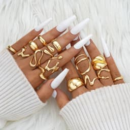 New 10Pcs/Set Irregular Smooth Rings Set for Women Geometric Exaggerated Gold Color Finger Rings Vintage Fashion Party Jewelry
