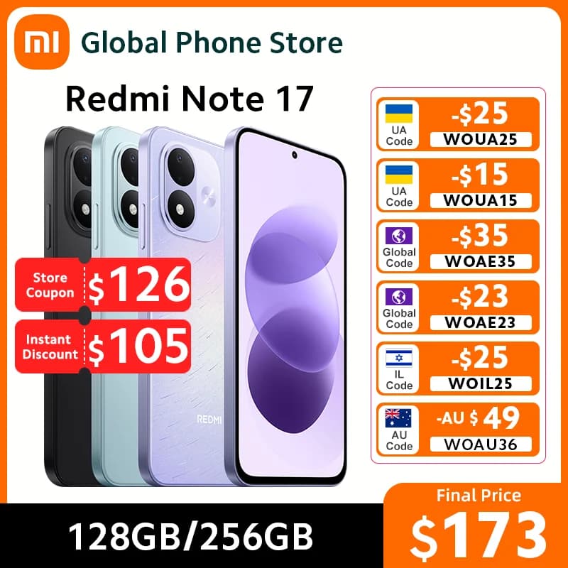 Xiaomi Redmi Note 17 4G Smartphone Global Version 120Hz 6.99" Display 4GB/6GB/8GB RAM 7700mAh 45W 50MP Snapdragon® 6s 4G Gen 2