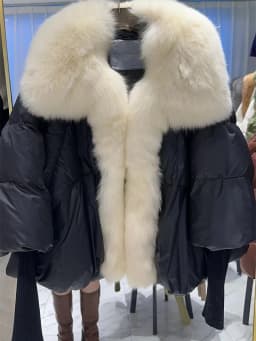 OFTBUY New Duck Down Jacket Winter Coat Women Super Large Real Silver Fox Fur Collar Jacket Knit Sleeve Fashion Luxury Outerwear