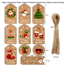 50pcs Merry Christmas Kraft Paper Tags DIY Gift Wrapping Decor Gift Card Xmas tree Hanging Label Christmas new year party favors