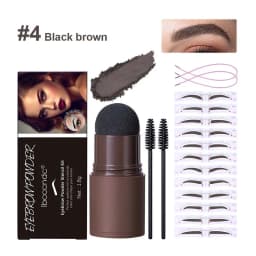 Eyebrow Stamp Stencil Kit Brown Black Brow Powder Hairline Contour Long-Lasting Waterproof Eyebrow Makeup Brow Shape with 12 PCS