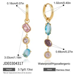 Uworld Elegant Multicolor Geometric Zircon Drop Earrings For Women 18K Gold Plated Stainless Steel Earrings Fashion Jewelry Gift