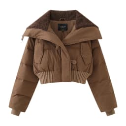 Chic Design Cropped Jacket Winter Short Puffer Jacket Women Clothing Down Cotton Coats Warm Knit Big Collar Coat Bread Jackets