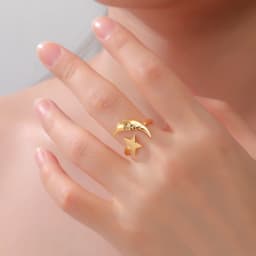COOLTIME Star Moon Ring for Women Stainless Steel Trendy Minimalist Open Waterproof Ring Jewelry Gift New