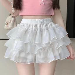 Tiered Ruffled Mini Skirt with safety-shorts Elastic Waist Layered Skort Miniskirt Women Sukapan Summer Y2K Balletcore Coquette