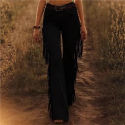 2026 Fashion Commuting Solid Color Pants Women's Spring Elegant Slim Tassel Deer Velvet Flared Trousers Retro Versatile Pants