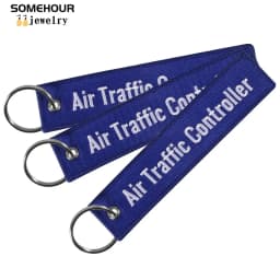 SOMEHOUR Air Traffic Controller Keychain Boths Sides Embroidery Key Holder Ring Jewelry Accessory Aviation Gifts Wholesale