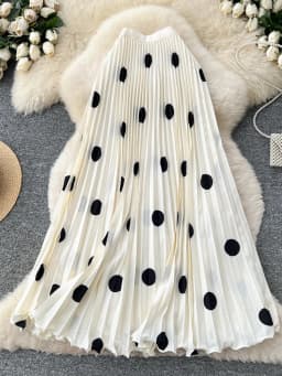Elegant Retro Polka Dot Pleated High Waist A-Line Skirt Women's Commute Long Dress Slimming Pleat Drapey Feel Half Skirt