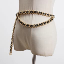 [EAM]  Pu Leather Black Metal Chain Split Joint Long Belt Personality Women New Fashion Tide All-match Spring 2026 1T186