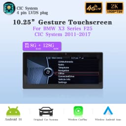 AUTOTOP 10.25'' 8+128G 1920*720P Car Gesture Control Screen Carplay Android Auto For BMW X3 F25 CIC NBT 2011-2017,BT 4G LTE WIFI