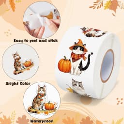 500Pcs /1 Rolls 2.5cm/1inch Autumn Maple Leaves and Cats Sticker Decoration Gift Box Sticker Label Stationery Sticker