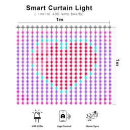 Smart Curtain Lights Curtain String Lights Waterproof DIY Color Pattern Text Music Sync for Xmas Indoor Outdoor Backdrop Decor