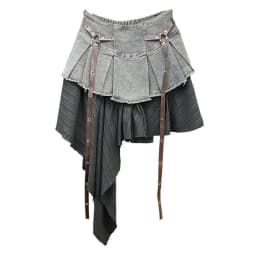 Short Skirts Women Pleated Skirt A Line Elastic Waist Irregular Vintage Elegant Splice Y2k Streetwear Work Sexy 2026 Spring