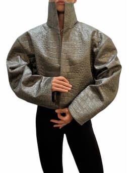 Crocodile Embossed Faux Leather Long Jackets Chic Wide Lapel Belted Waist Quarter Sleeve Loose Coat Women Street Chic Outfits
