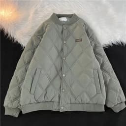 Diamond Pattern Men's Cotton Jacket Baseball Style Autumn Winter Coat Thickened Casual Loose Fit Youth Fashion