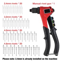 2.4mm/3.2mm/4.0mm/4.8mm Manual Rivet Gun, Home DIY Fast Pull Rivet Tool, Including 80 Rivets, Core-Pulling Rivet Gun Tool Set
