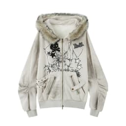 2000s American Vintage Elegant Fur Patchwork Hooded Coat Thicken Korea Zipper Streetwear Loose Y2k Jacket New Winter Women Top