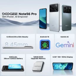 DOOGEE Note56 Pro Smartphone Android 16 32GB+128GB 6150mAh Battery 6.56'' 90Hz Screen Gemini AI NFC Widevine L1 Cell Phone