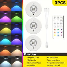 RGB 12 Color Night Light Wireless Remote Control Type-c Rechargeable Light Powered Cabinet Light For Kitchen Wardrobe Bedroom