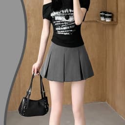 Korean Gray Pleated Skirts for Women All-Match High Waist Slimming Mini Skirts Harajuku College Style Anti-Glare A-Line Skirt