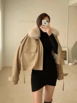 Women Clothing Short Detachable Rabbit Fur Collar Warm Black Coats Women Tops Autumn/Winter New Velvet Thickened Leather Jacket