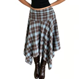 Women's Vintage Irregular Long Skirts Mid Waist Plaid Print Gothic A-Line Skirts