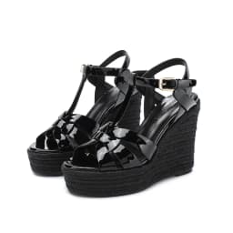 Women's High Heel Thick Sole Sandals Summer New Women's High Heel Shoes Patent Leather Slope Heel Open Toe Heel Shoes