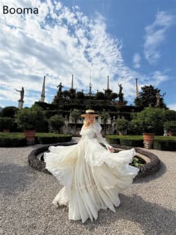 Booma A-Line Lace Classic Wedding Dresses Full-Sleeves Long Corset Square Neck Elegant Brides Gown Custom Made 2026