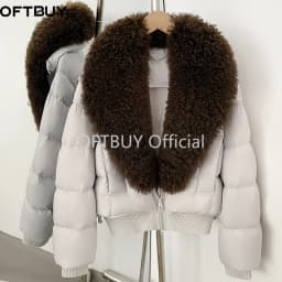 OFTBUY Winter Quality Detachable Real Lamb Fur Collar Coat Women Duck Down Jacket Female Short Puffer Coat Insulated Outerwear