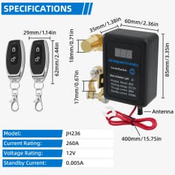  Battery Master Switch with Remote 12V Battery Master Disconnect Switch Heavy Duty Car Battery Kill Switch, 240A 433MHz Anti-th