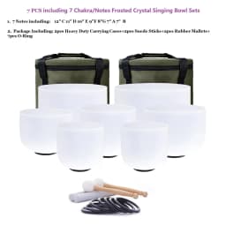 Hye-eun 7pcs 7"-12" Crystal Singing Bowls Chakra Set of 7 with Carrying Cases for Yoga Medication Sound Healing Deep Relaxation