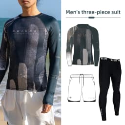 Nu-June Men Rashguard UPF50 Long Sleeve Surf Tops and Shorts Set Swimwear Three Pieces Sweatshirts Pants Beach Diving Suits