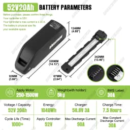 EBike Battery 48V 52V 36V Hailong 30A BMS Electric Bicycle Downtube Lithium Battery Pack For 1500W 1000W 750W 500W 250W Motor
